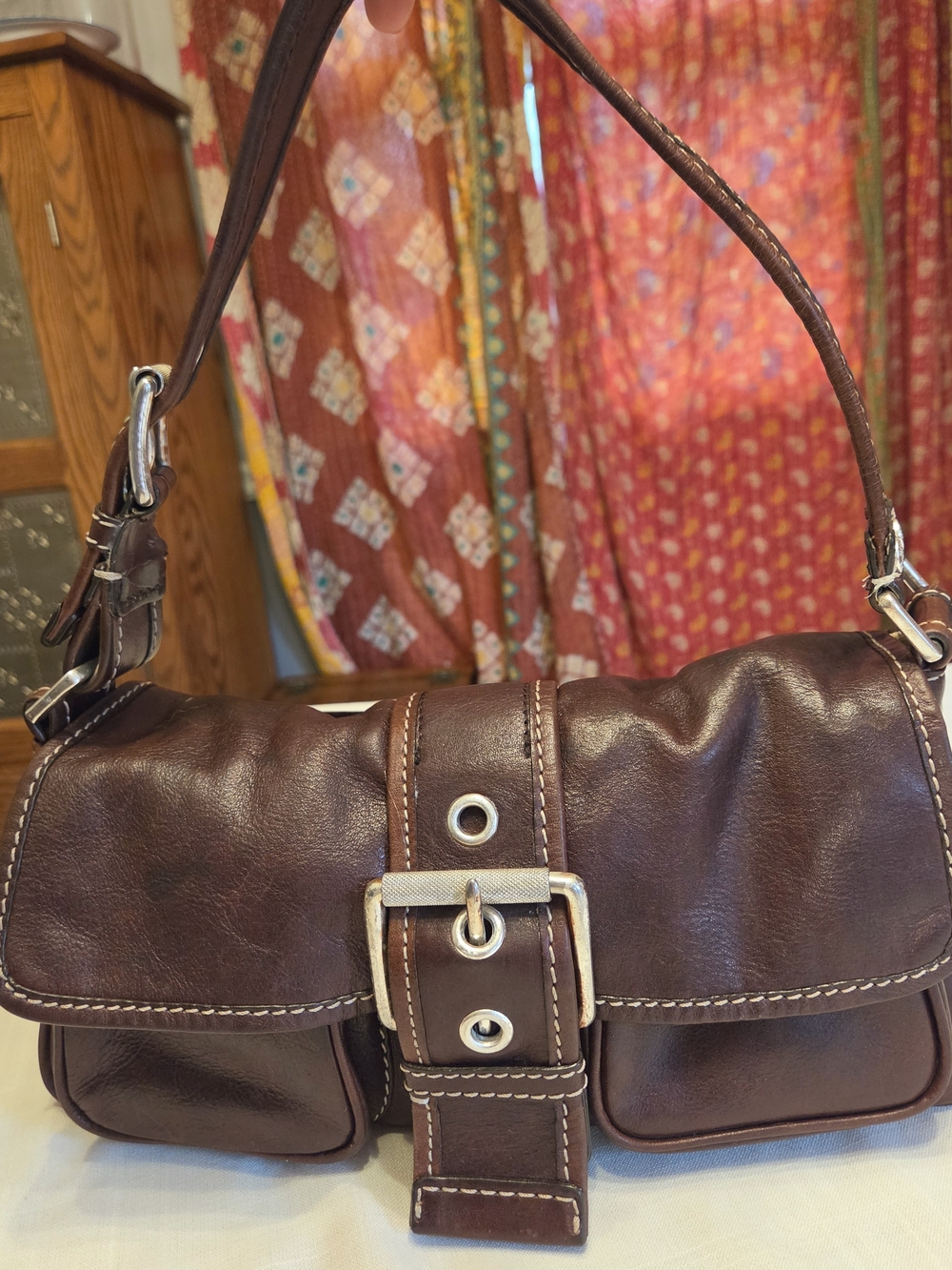 Vintage Y2K Michael Kors Dark Brown Leather Buckle Shoulder Bag